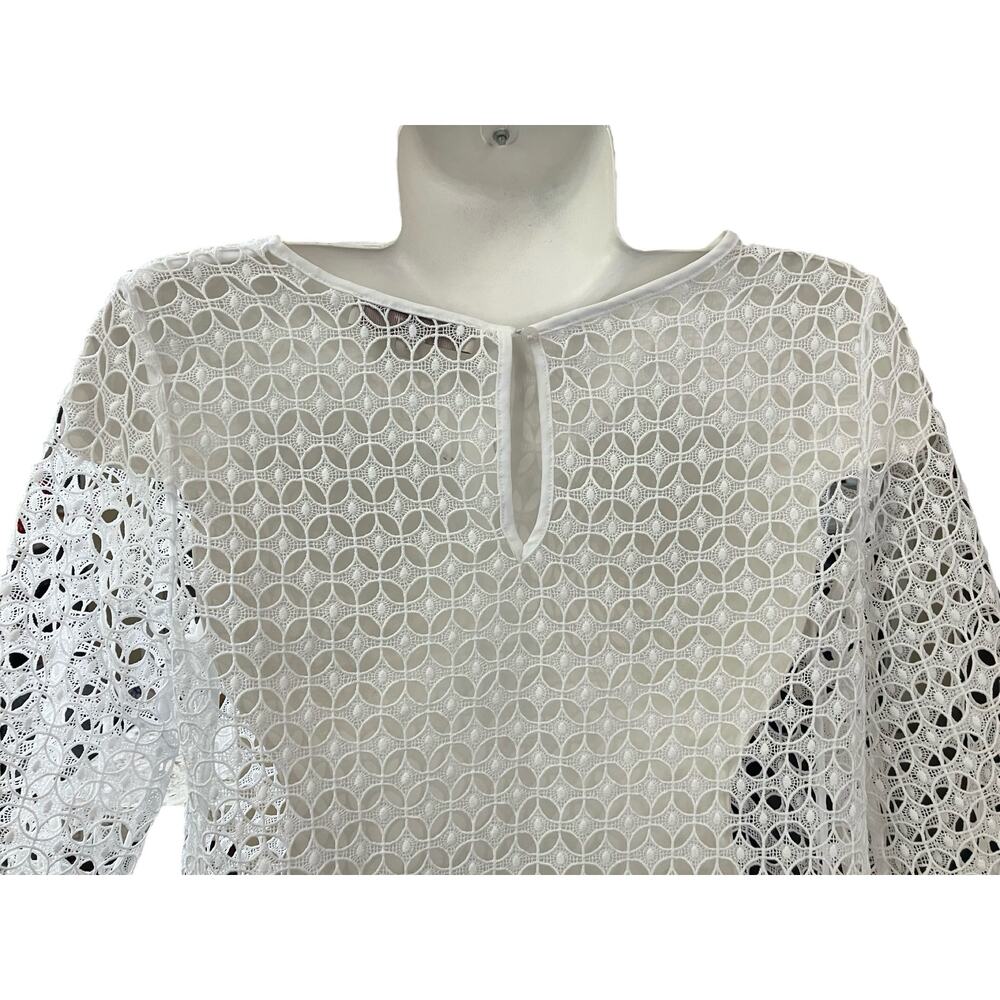Loft Women's White Crochet Open Knit Elbow Feminine Elegance Overlay Top SZ XS - Picture 8 of 11